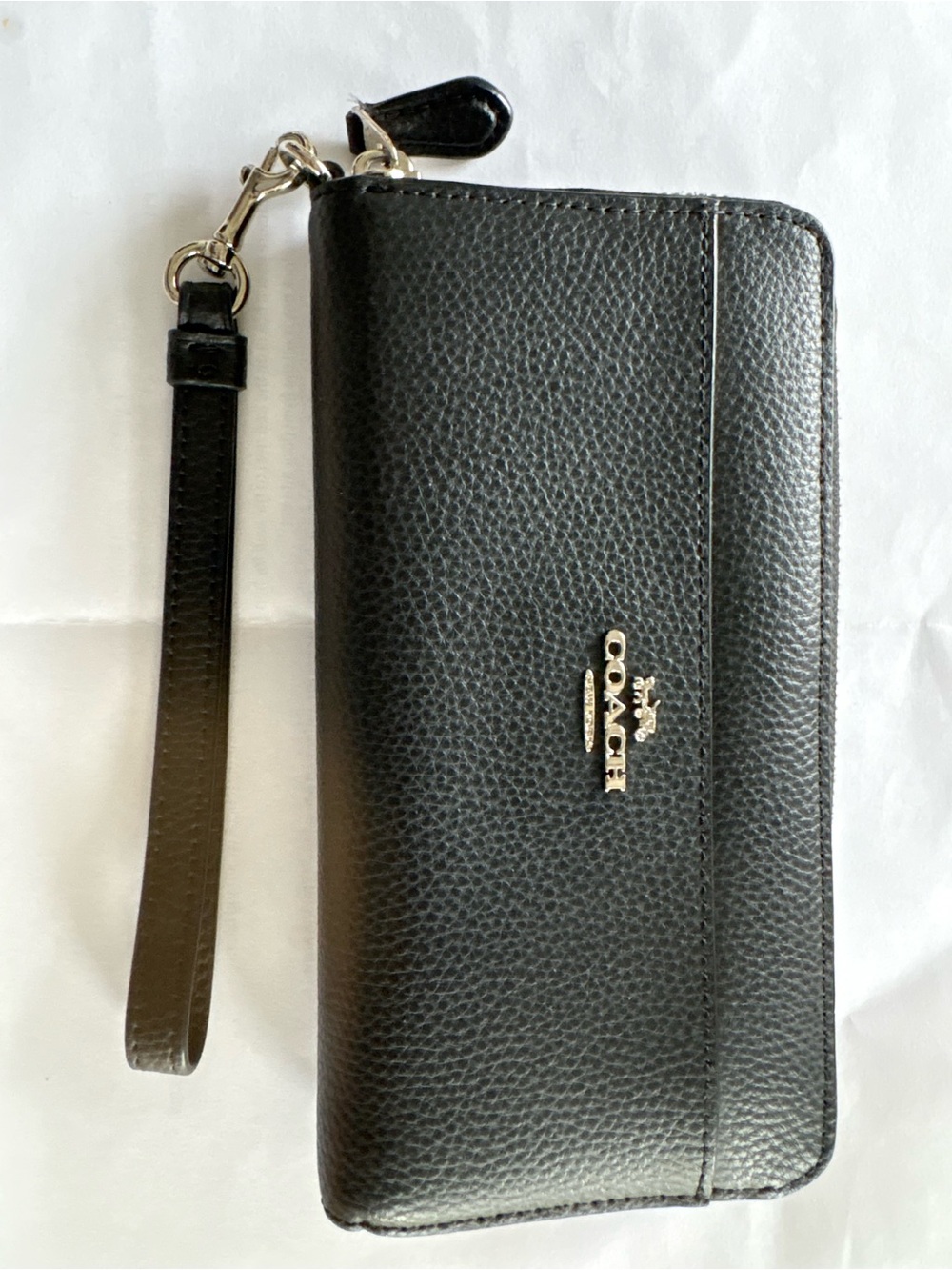 Coach Black Pebbled Leather Zip Wristlet